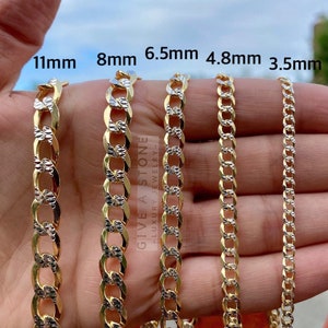 14K Two Tone Pave Curb Chain, All Sizes 16-30inches, Cuban, 2.5mm-8mm, For Men/Women, Over 925 Sterling Silver, BEST SELLER!!