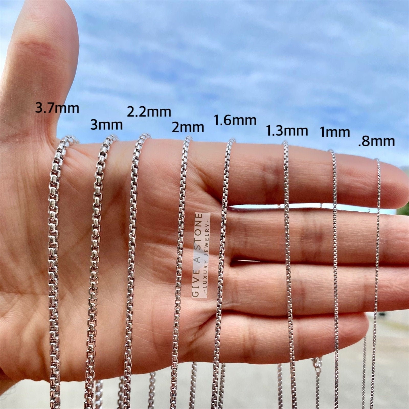 925 Sterling Silver Box Chain Necklace, Rhodium, Thin Dainty