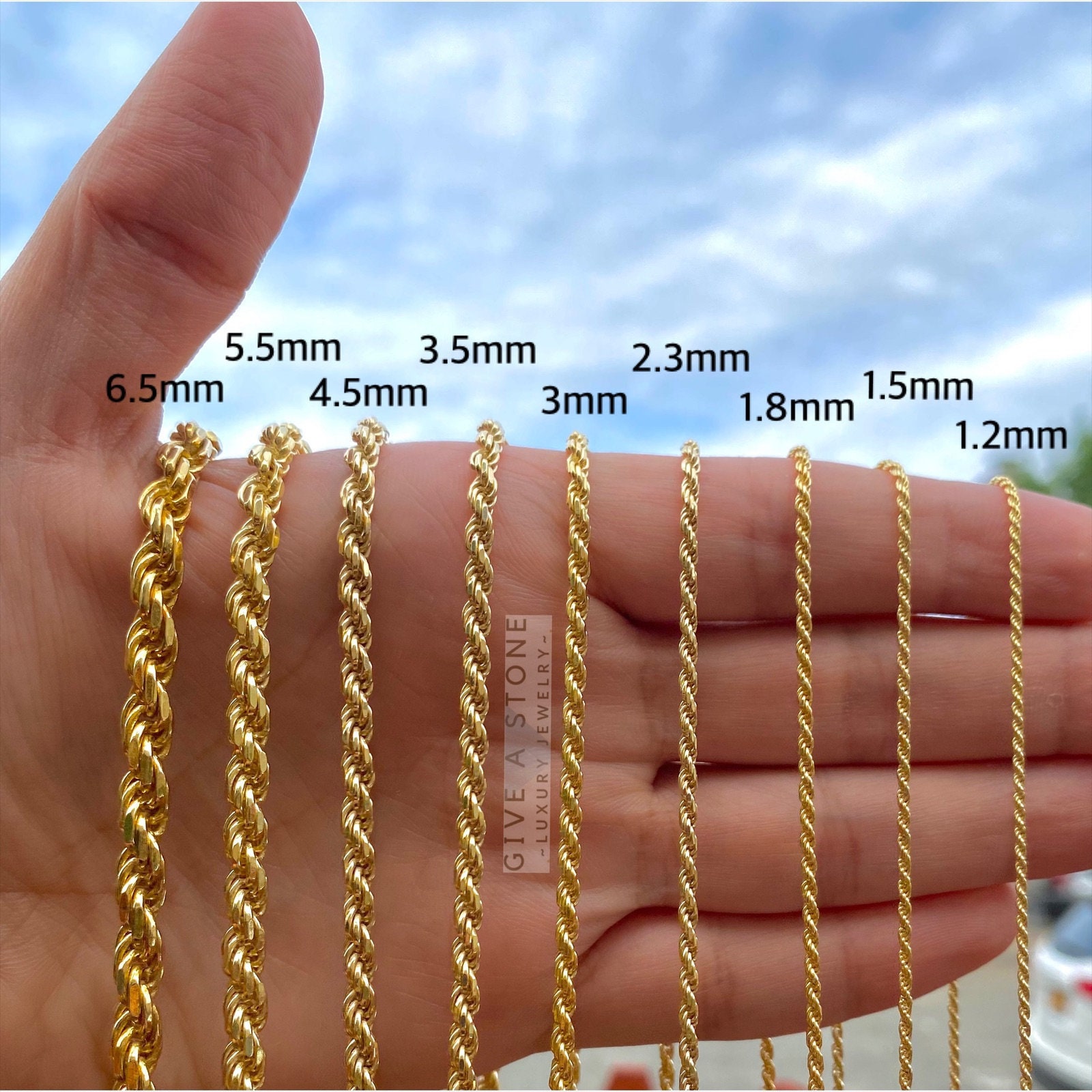 14K Gold Diamond Twist Over 925 Sterling Silver Rope 1.2mm 1.5mm 1.8mm 2.3mm  3mm 3.5mm 4mm 4.5mm 5.5mm 6.5mmeveryday Chain Gift Sale 