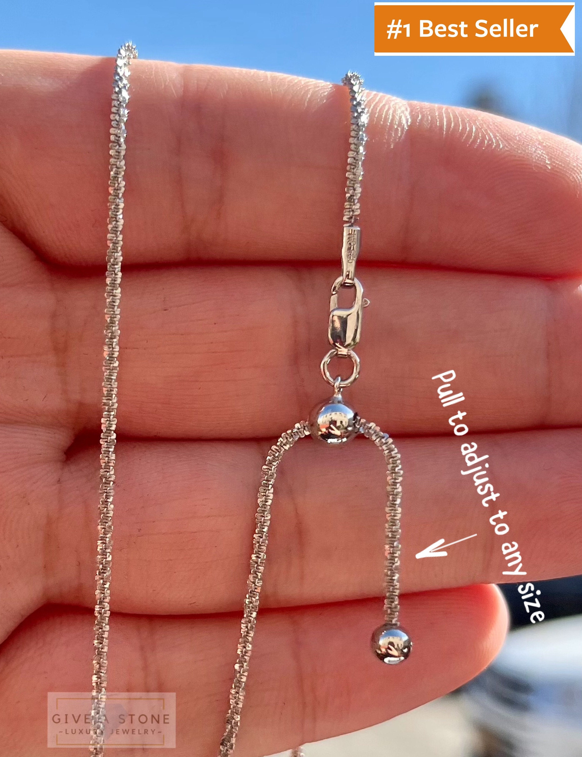 Adjustable 925 Sterling Silver Sparkle Glitter Margarita Twisted Rock Chain Necklace, Up To 24 Inches 1.8mm, Dainty, Diamond Cut, Him/Her Adjustable 925 Sterling Silver Sparkle Glitter Margarita Twisted Rock Chain Necklace, Up To 24 Inches 1.8mm, Dainty, Diamond Cut, Him/Her
