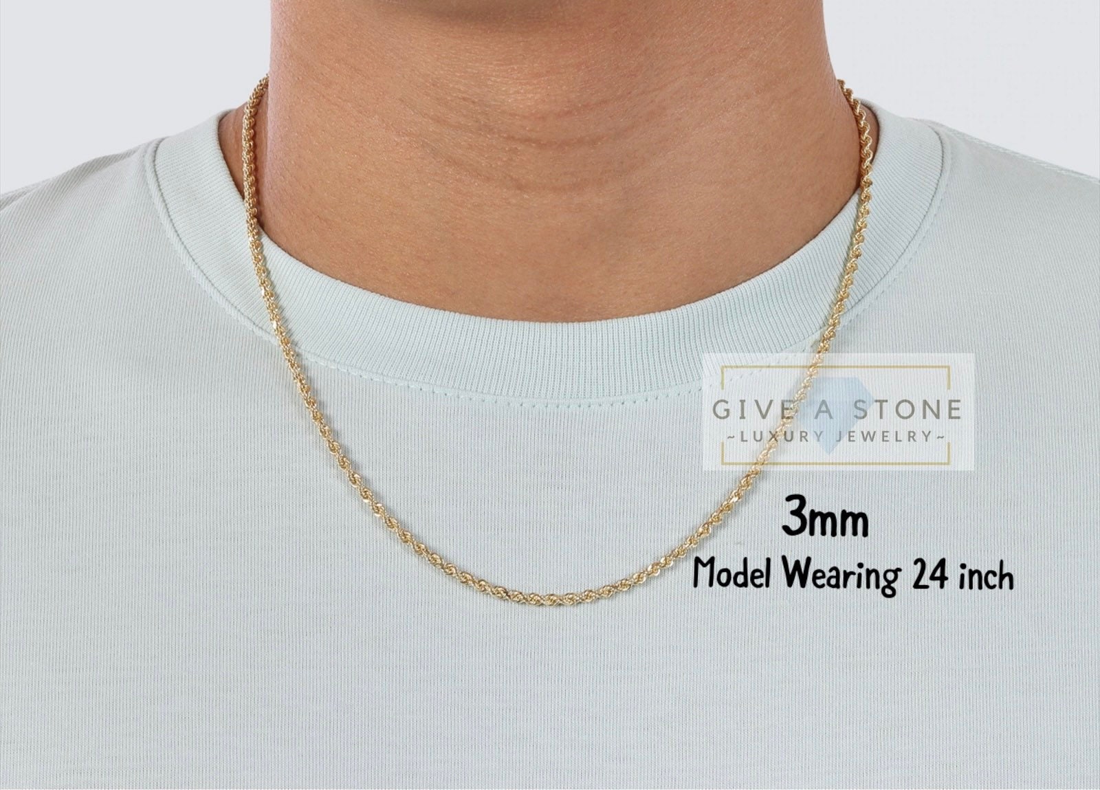 2.3mm Sterling Silver Rope Chains 16 inch 18 inch 20 inch 22 inch 24 inch 30 inch, Men's