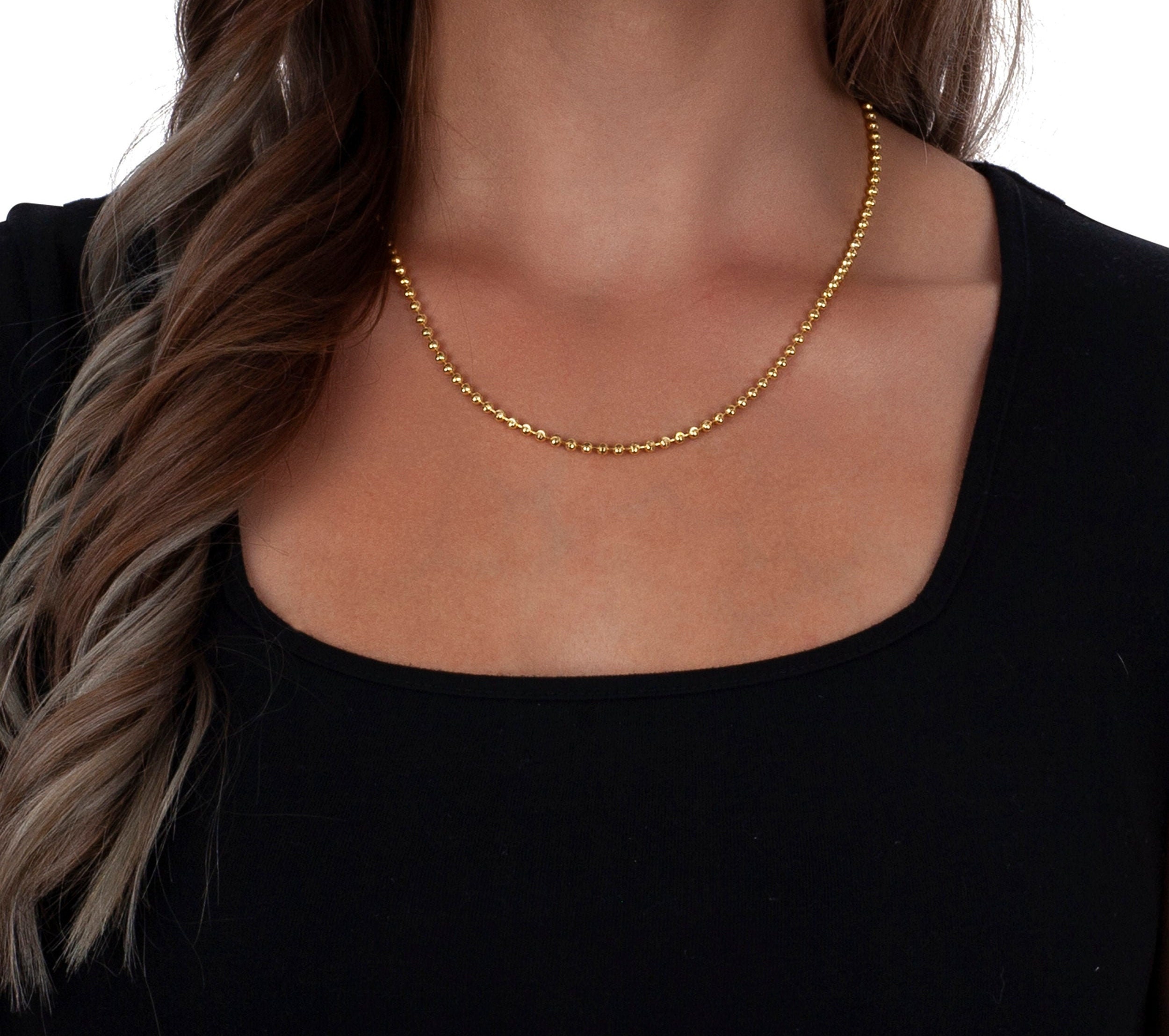 14K Gold Ball Bead Chain Necklace Thin Dainty Necklace Etsy