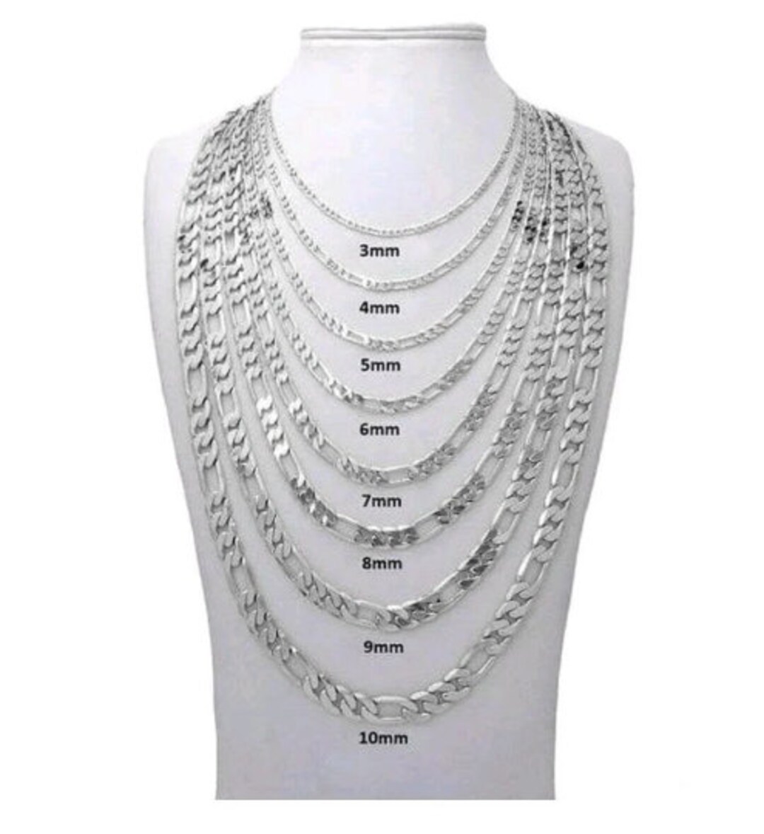Silver Figaro Chain, 925 Sterling Silver, Layering Necklace, Solid ...