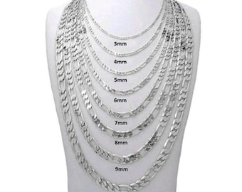 Silver Figaro Chain, 925 Sterling Silver, Layering Necklace, Solid, Everyday Dainty Necklace, 2.3MM-10.3MM, 16-30 Inches, For Him,Her, SALE