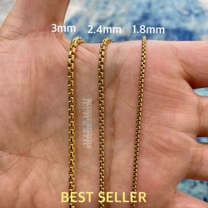 14K Gold Round Box Chain Necklace, 1.8mm, 2.4mm 3mm ,High Polished, Over Solid 925 Sterling Silver Size 16-24 Inches, GIFT for Him/Her, SALE