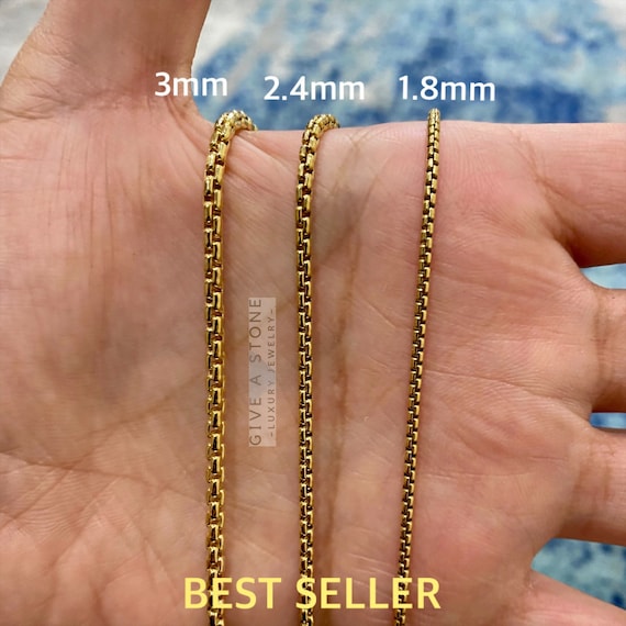 14K Yellow Gold Round Box Chain Necklace 16 24 