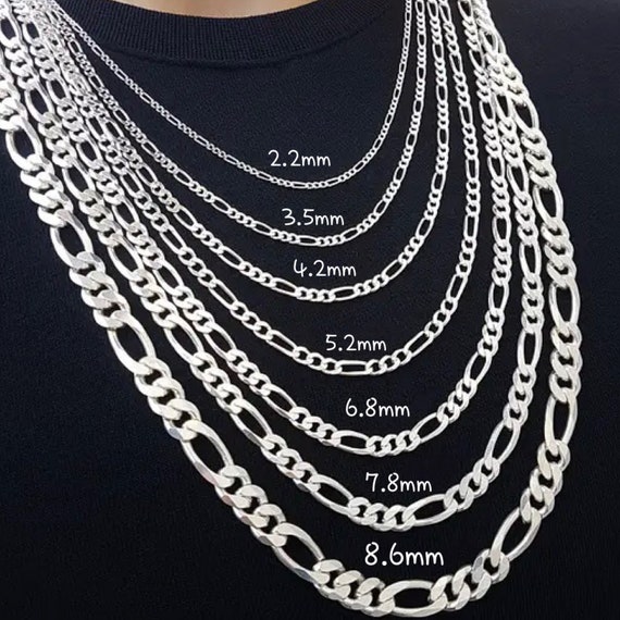 SOLID Silver Figaro Chain, Men Woman Necklace, 925 Sterling Silver, gift  for him/her, All Sizes Available -11 mm, 16