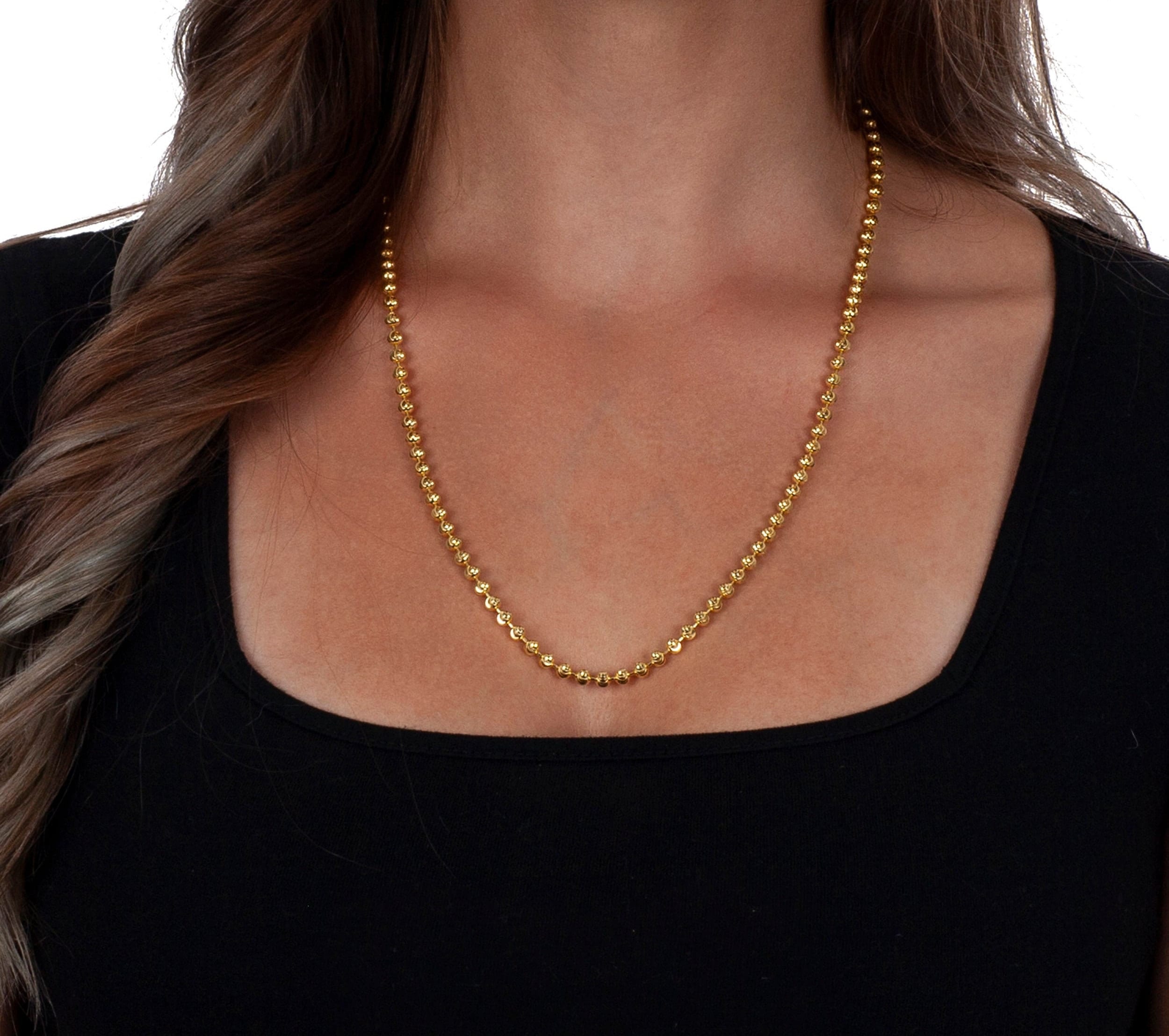 14K Gold Ball Bead Chain Necklace Thin Dainty Necklace Etsy
