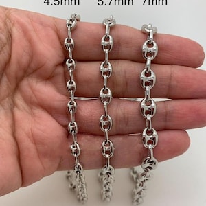 Cadena Marina Cadena de hojaldre de rodio de plata de ley .925, 4,4 mm, 6 mm, 7 mm, 8 mm, tamaño 16-24 pulgadas Regalo de hombre, Regalo de mujer, Venta, MEJOR VENDEDOR