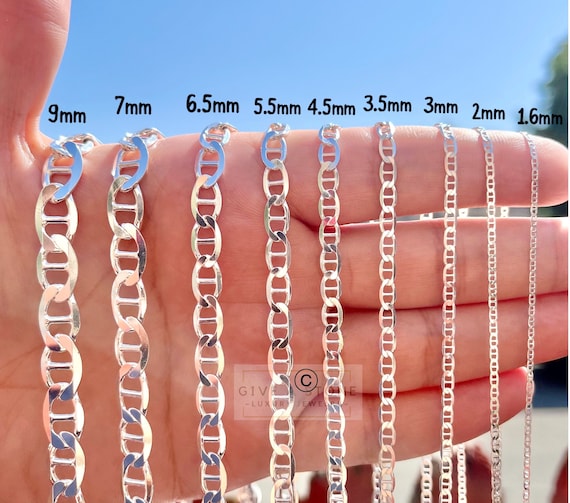 SOLID 925 Sterling Silver Flat Mariner Link Anchor Chain