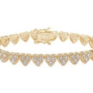 Cluster Heart Tennis Bracelets 18K White Gold Plated, 14K Gold Plated and 14K Rose Gold 2MM Round Cut Stones 7.25 inches with Open Box Clasp