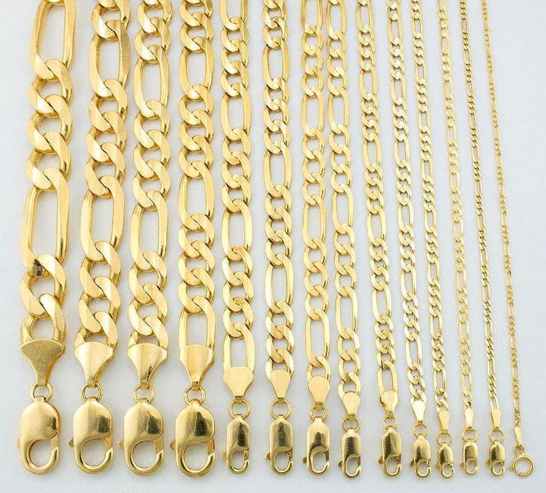 14k Gold Plated Flat Figaro Chain Necklace - 925 Sterling Silver Base, Made In Italy