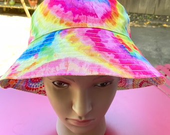 Rainbow/Abstract circles cotton Sun Hat Bucket Hat reversible