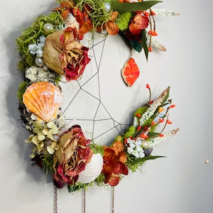 Rustic Grapevine Moon Wreath with Orange Geode Stone