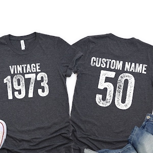 Vintage 1975 Shirt, Custom Name 50th Birthday Shirt, Back and Front print 50th Birthday Tee, 50th Birthday Gift, 50 Years old Tshirt, NB74