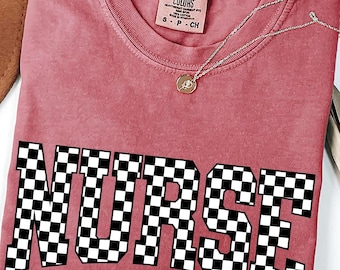Registered Nurse Comfort Colors Shirt, Checkered Nurse Sweatshirt, NR10