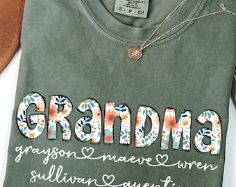 Personalized Grandma Shirt with Kids Names, Floral Gigi T-Shirt, Mother's Day Shirt, MO32
