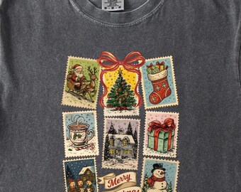 Vintage Christmas Stamp Comfort Colors® Shirt, Cute Festive Winter Sweatshirt, CR01