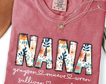 Personalized Nana Shirt with Kids Names, Floral Grandma T-Shirt, Mother's Day Shirt, MO30