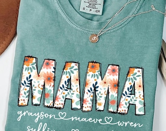 Personalized MAMA Shirt with Kids Names, Floral Mom T-Shirt, Mother's Day Shirt, MO30