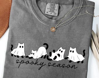 Cute Cat Ghost Shirt, Halloween Ghost Cat T-Shirt, Spooky Season Tee, Kawaii Ghost Kitty Shirt, Cute Halloween Shirt, Fall Cat Gift, HA94