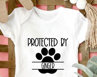 Protected by Dog Onesie®, Custom Baby Onesie®, Custom Bodysuit For Baby, Baby's Dog and Pet Onesie®, Custom Baby Shower Gift, Dog Lover