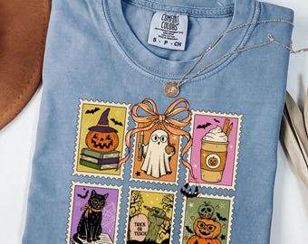 Comfort Colors Vintage Halloween Teacher Shirt: Black Cat & Pumpkin Tee, HA55