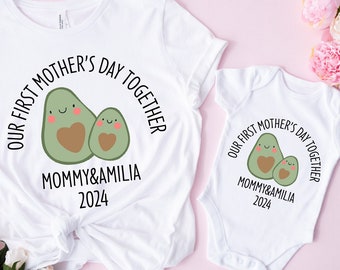 Our First Mother's Day 2024 Shirt, Matching Mommy And Me, Custom Mother's Day Gift, 1st Mothers Day Outfit, Avocado Mommy And Me Tee, MO91