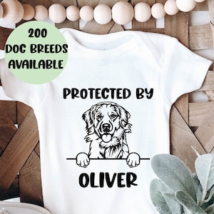 Protected by Dog Onesie®, Custom Baby Onesie®, Custom Bodysuit For Baby, Baby's Dog and Pet Onesie®, Custom Baby Shower Gift, Dog Lover