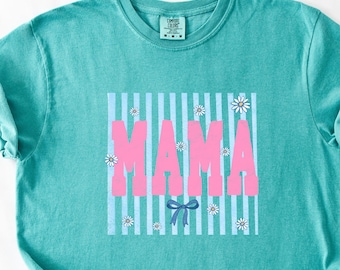 Comfort Colors® Mama Stripe Shirt, Floral Daisy Mom Tee,  MA11