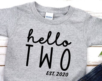 hello TWO Shirt, 2nd Birthday Tshirt, Birthday Girl Shirt, Second Birthday Gift, Kids Birthday, Est 2020,  Toddler Girl Birthday Shirt,