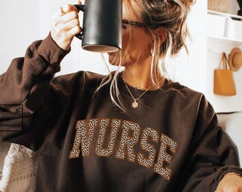 Nurse Leopard Nurse Sweatshirt, Nursing School Shirt, Registered Nurse Shirt, Nurse Gift, NR21