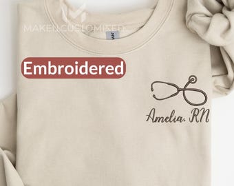 Custom Name Embroidered Nurse Comfort Colors® Shirt: Stethoscope RN Sweatshirt, EM80