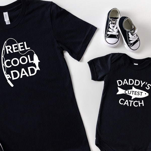 Chemise assortie pour papa et bébé, Reel Cool Dad, La prise la plus mignonne de papa, Cadeau de fête des pères, T-shirt de pêche amusant, Chemise de fête des pères, Nouveau cadeau de papa