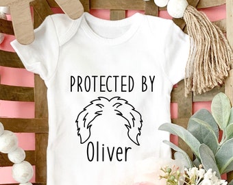 Protected by Dog Onesie®, Personalized Dog Ears Baby Bodysuit , Custom Baby Bodysuit Baby, Baby's Dog Pet, Baby Shower Gift, Dog Lover, ER20
