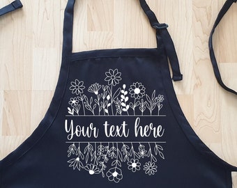 Personalized Floral Apron For Women, Custom Text Apron, Personalized Kitchen Apron, Gift for Women, Birthday Gift ideas,  BBQ gift, AP01