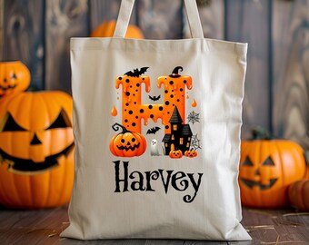 Custom Name Halloween Tote Bag, Trick Or Treat Tote Bag, Halloween Squad Tote, Kids Halloween Tote Bag, Candy Tote Bags, Halloween Gift,HA50
