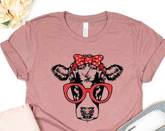 Cow Shirt, Cow bandana Shirt, Cute Cow Shirt, Farm Cow Shirt, Cow Lover, Country Shirt, Cow glasses t shirt, Farm Girl Shirt, cowgirl shirt