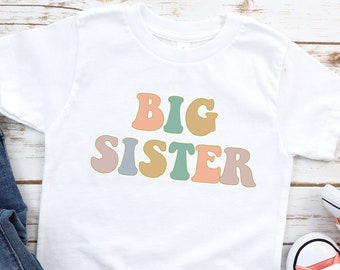 Retro Colorful Big Sister Shirt, Sibling Shirt, Promoted To Big Sister, New Sister Tshirt, Pregnancy Announcement, Baby Shower Gift,  PR48