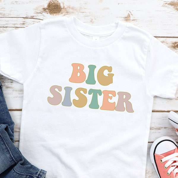 Retro Colorful Big Sister Shirt, Sibling Shirt, Promoted To Big Sister, New Sister Tshirt, Pregnancy Announcement, Baby Shower Gift,  PR48