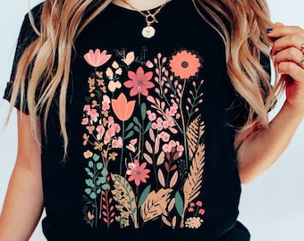 Tshirt fleurs séchées, chemise bohème fleurs sauvages, t-shirt botanique, T-shirt fleurs sauvages, chemise Cottagecore, look vintage, pull floral, NA43