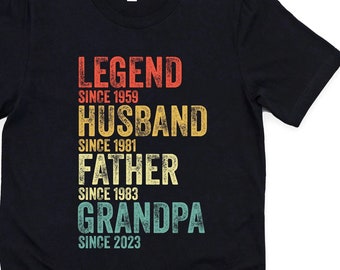 Chemise personnalisée papa grand-père, t-shirt fête des pères, légendaire mari père grand-père depuis des dates personnalisées, cadeau d'anniversaire drôle de papa pour homme, DA24