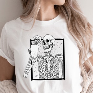 Skeleton  Drinking Coffee Shirt, Skeleton T shirt. Coffee Lover Shirt,  Funny Skeleton Skull T-Shirt, Funny Halloween T shirt