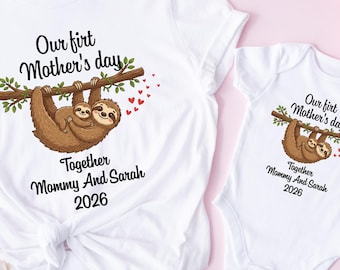 Personalized First Mother's Day 2026 Shirt, Mom Baby Tee, Funny Sloth Mama Daughter Son Tee, MA97