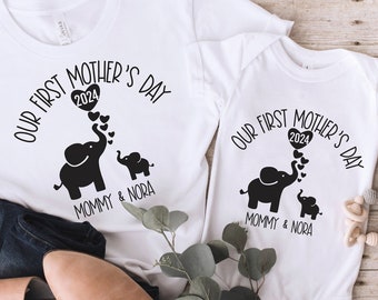 Our First Mother's Day 2024 Shirt, Matching Mommy And Me TShirt, Custom Mother's Day Gift, 1st Mothers Day Outfit, Elephant Mommy And Me Tee