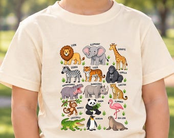 Kids Zoo Animal Shirt, Safari Animal T-Shirt, Cute Animal Graphic Tee, Educational Zoo Shirt for Boys and Girls, Toddler Animal Shirt, KD10