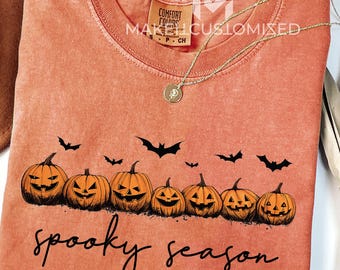 Comfort Colors Spooky Season Shirt: Pumpkin Bat Halloween Sweatshirt