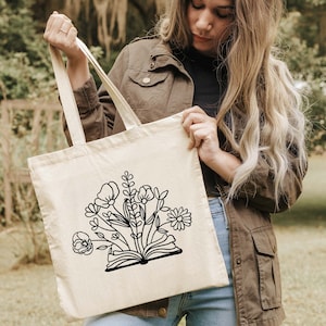 Sac fourre-tout livre floral, fourre-tout bibliothèque, sac fourre-tout fleuri, cadeau d'anniversaire, cadeau de remise des diplômes, cartable, fourre-tout pour infirmière, sac d'été, sac en toile