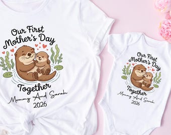 Personalized First Mother's Day 2026 Shirt, Mom Baby Tee, Funny Otter  Mama Daughter Tee, MA97