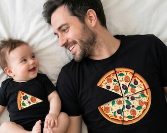 Daddy and Me Funny Pizza T-shirt Design, Dad Baby Matching Png, Pizza and Pizza Slice Png, Father's Day Dada Mini Tee Png, Dad of Girl Png